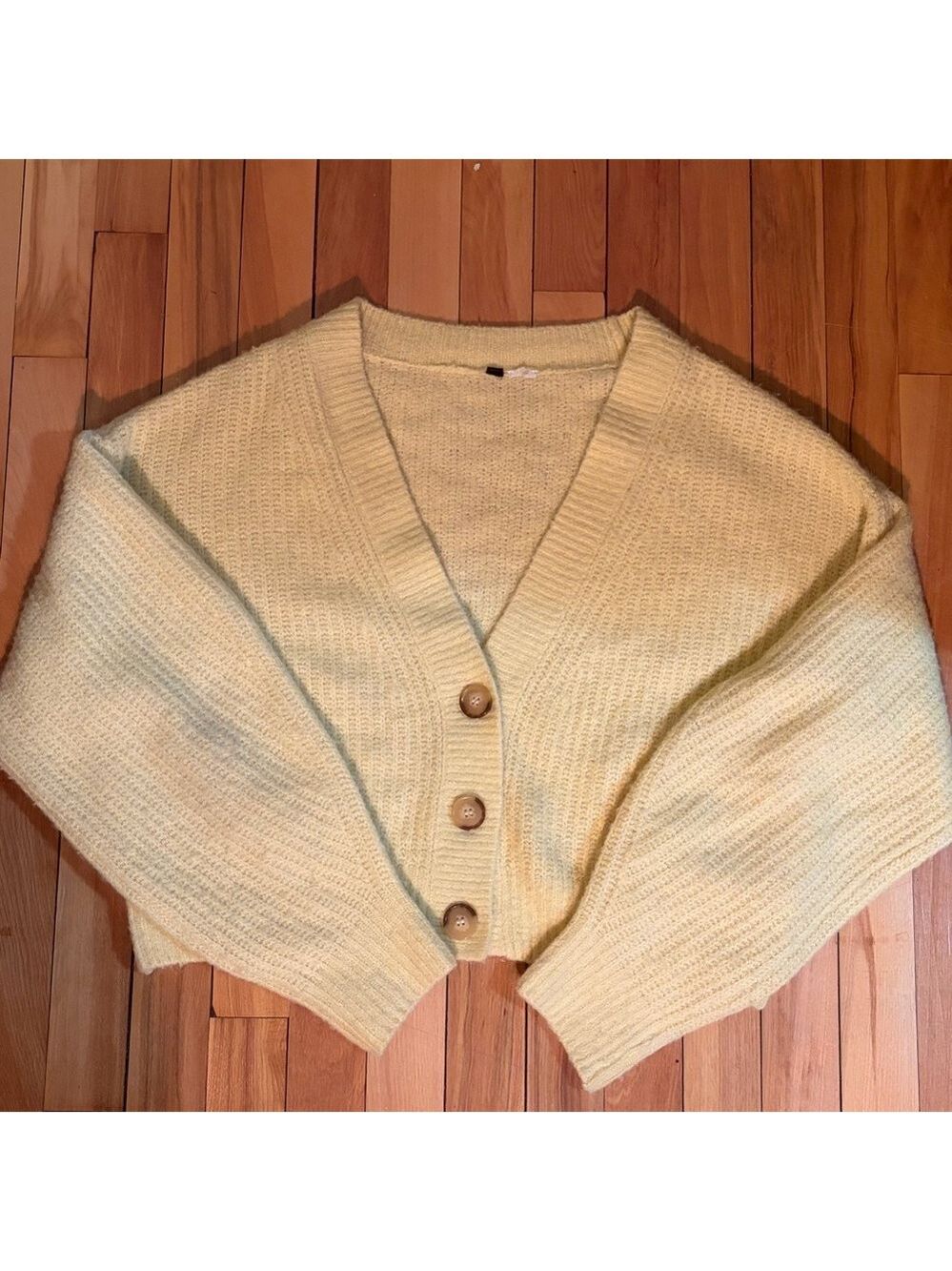 H&M Rib-Knit Button Cardigan – Butter Yellow – V-Neck - Picture 7 of 9